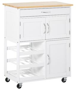 Carrello da Cucina 1 Cassetto 3 Ante 67x37x87 cm in Legno Bianco