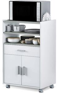 Mobile Carrello da Cucina 1 Cassetto 2 Ante 59x40x92 cm in Legno Bianco