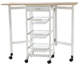 Carrello da Cucina 37x37x77,5 cm 3 Cestini 1 Cassetto e Ribalte Bianco e Legno