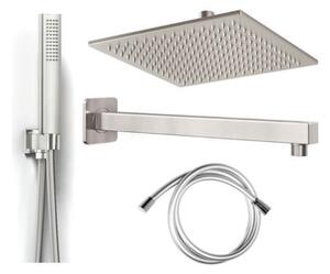 Kit doccia satinato 5pz braccio soffione 25x25 doccetta e presa acqua con tubo in silicone seven satin - Metaform