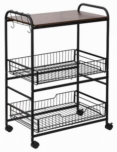 Carrello da Cucina 60x38x85,5 cm in Legno e Metallo Nero