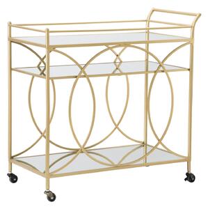 Carrello Infinity 80x40x80 cm in Ferro MDF e Specchio Oro