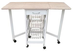 Carrello da Cucina Richiudibile Salvaspazio 96x37x77 cm in MDF Bianco e Sonoma
