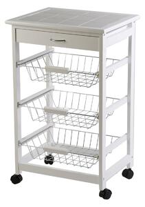 Carrello da Cucina in Legno Bianco 3 Cestelli Tosini C002S