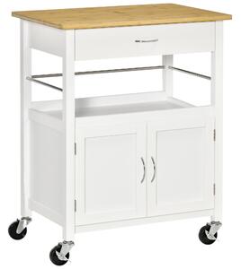 Carrello da Cucina 1 Cassetto 2 Ante con Ruote 73x50x91 cm Piano in Bambù Bianco
