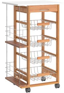 Carrello da Cucina 1 Cassetto 4 Cestelli 47x37x83 cm in Legno Marrone