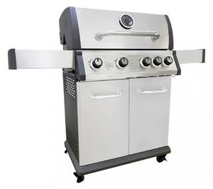 Barbecue a Gas GPL Montana 4 Fuochi + 1 con Fornello Laterale 133x57x114 h cm in Acciaio Grigio