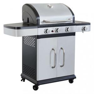 Barbecue a Gas GPL Davis 3 Fuochi + 1 con Fornello Laterale 117x55,5x112 h cm in Acciaio Grigio
