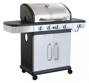 Barbecue a Gas GPL Davis 4 Fuochi + 1 con Fornello Laterale 128,5x55,5x112 h cm in Acciaio Grigio