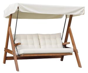 Dondolo da Giardino 3 Posti 190x120x180 cm in Legno con Cuscini Ecrù