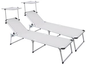 Set 2 Lettini Prendisole da Giardino Pieghevole 220x59x39 cm in Alluminio e Textilene Avorio