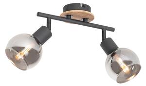 Plafoniera nera con vetro fumé e legno 2 luci - VIDRO