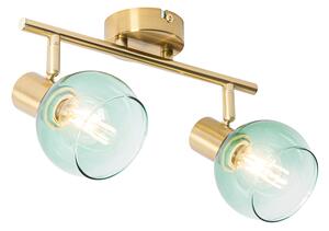 Faretto Art Déco oro con vetro verde 2 luci - VIDRO
