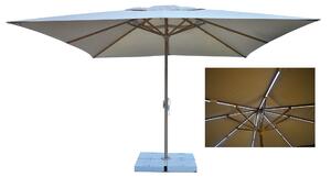 Ombrellone da Giardino 4x4 m Palo Ø60 mm con LED in Alluminio Legno Rovere Telo in Poliestere Ecrù