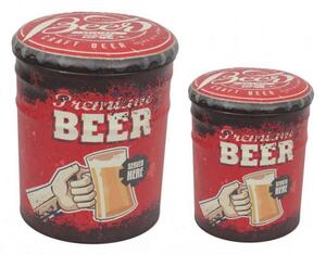 Set 2 Pouf Contenitore Tondo in MDF Birra Rosso e Nero