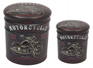 Set 2 Pouf Contenitore Tondo in MDF Moto Nero