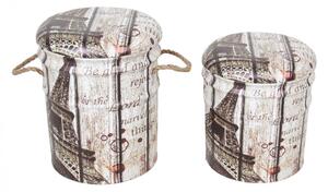 Set 2 Pouf Contenitore Tondo in MDF Torre Eiffel