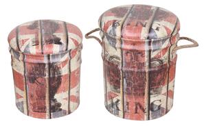 Set 2 Pouf Contenitore Tondo in MDF Panna e Rosso