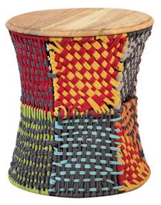 Pouf Etnico in Metallo e Legno Muticolor