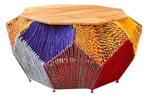 Pouf Etnico in Metallo e Legno Muticolor