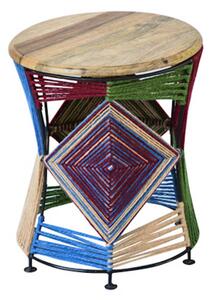 Pouf Etnico in Metallo e Legno Muticolor
