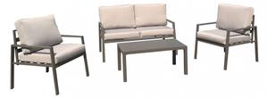 Set Salotto da Giardino Divano 2 Poltrone e Tavolino con Cuscini in Alluminio Taupe