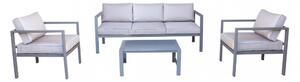 Set Salotto da Giardino Divano 2 Poltrone e Tavolino con Cuscini in Alluminio Taupe