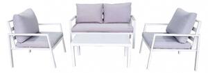 Set Salotto da Giardino Divano 2 Poltrone e Tavolino con Cuscini in Alluminio Bianco