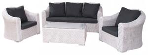 Set Salotto da Giardino Divano 2 Poltrone e Tavolino con Cuscini in Wicker Bianco