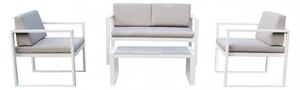 Set Salotto da Giardino Divano 2 Poltrone e Tavolino con Cuscini in Alluminio Bianco
