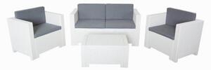 Set Salotto da Giardino Divano 2 Poltrone e Tavolino con Cuscini in Plastica Bianco