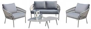Set Salotto da Giardino Divano 2 Poltrone e Tavolino con Cuscini in Alluminio Marrone