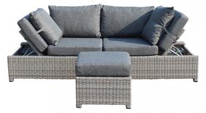 Divano con Pouf Ecuador e Cuscini in Wicker Grigio