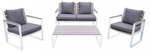 Set Salotto da Giardino Divano 2 Poltrone e Tavolino con Cuscini in Alluminio Bianco