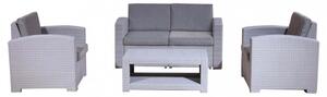 Set Salotto da Giardino Divano 2 Poltrone e Tavolino con Cuscini in Plastica Grigio