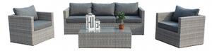 Set Salotto da Giardino Divano 2 Poltrone e Tavolino con Cuscini in Wicker Grigio