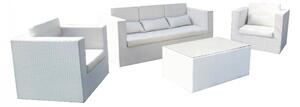 Set Salotto da Giardino Divano 2 Poltrone e Tavolino con Cuscini in Wicker Bianco