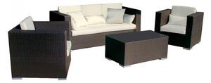 Set Salotto da Giardino Divano 2 Poltrone e Tavolino con Cuscini in Wicker Marrone