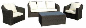 Set Salotto da Giardino Divano 2 Poltrone e Tavolino con Cuscini in Wicker Marrone