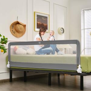 Costway Sponda letto bambini lunga 180 cm a ribalta con cinghie di sicurezza, Protezione letto per bambini universale Grigio