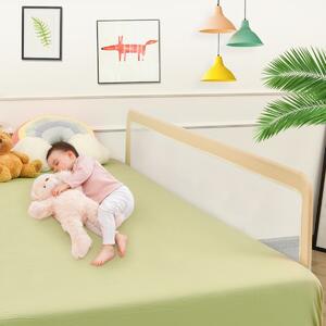 Costway Sponda letto bambini lunga 180 cm a ribalta con cinghie di sicurezza, Protezione letto per bambini universale Beige