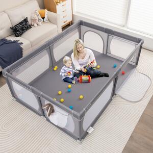 Costway Recinto bambini con rete traspirante tasca portaoggetti apertura a cerniera, Box giochi per neonati Grigio scuro