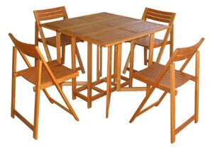 Set Tavolo + 4 Sedie da Giardino Pieghevole in Legno Marrone