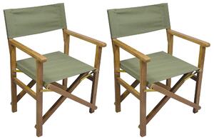 Set 2 Sedie Regista da Giardino 56x52x82 cm in Robinia e Canvas Salvia