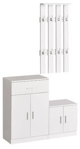 Mobile Ingresso con Scarpiera e Appendiabiti in Legno Bianco Opaco 100x32x187 cm