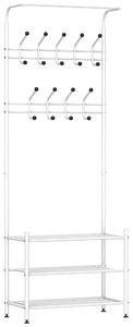 Appendiabiti Panchina per Ingresso con Scarpiera in Acciaio Bianco 67x30x185 cm