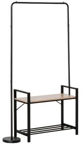 Appendiabiti Panchina per Ingresso 91x30x158 cm con Scarpiera in Legno e Metallo Nero