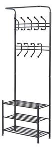 Appendiabiti Panchina per Ingresso con Scarpiera in Acciaio Nero 67x30x185 cm