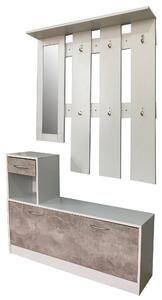 Mobile per Ingresso Scarpiera Appendiabiti e Specchio in Legno Truciolare Bianco e Grigio