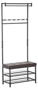 Panchina Ingresso con Appendiabiti in Metallo Imbottita Marrone 72.5x35x180 cm